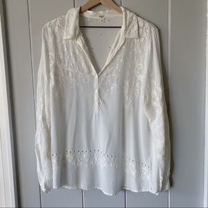 Dylan Ivory Sheer Floral Embroidered Blouse